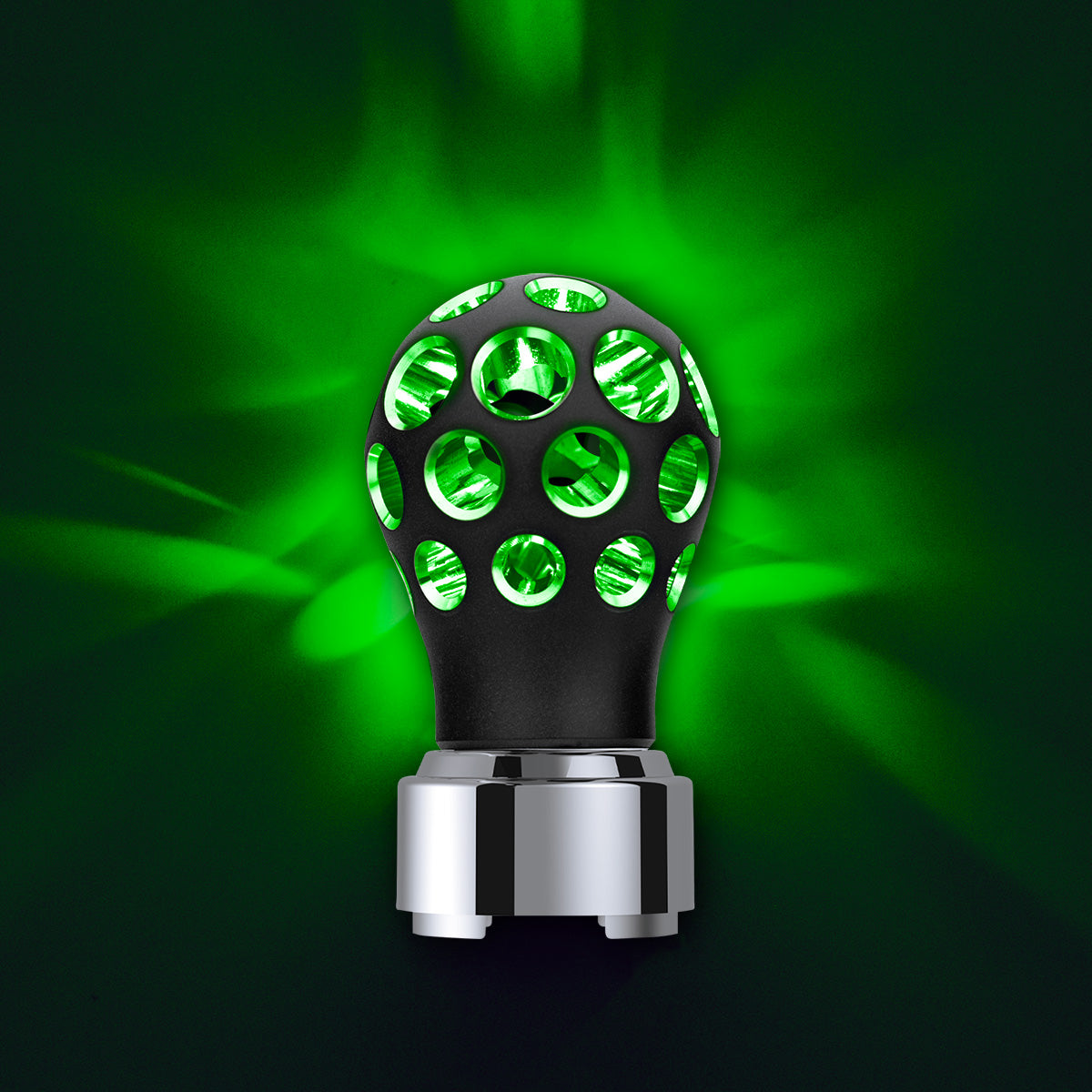 Thread-On Matte Black Phoenix Style Ball Gearshift Knob With LED 9/10 Speed Adapter-Green LED