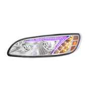 Chrome LED Headlight With Color Changing Position Light Bar For Peterbilt 386 (2005-2015) & 387 (1999-2010) - Driver