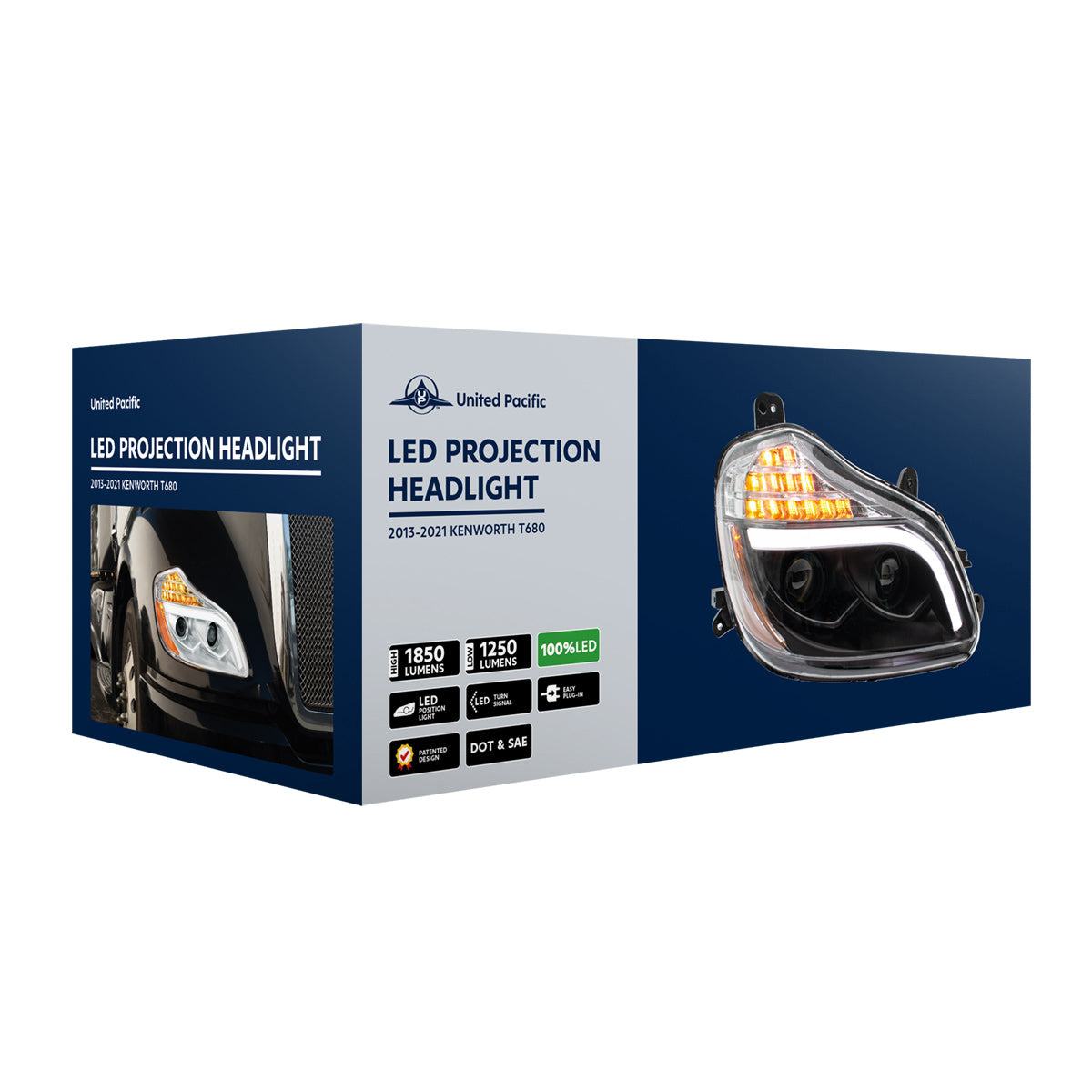 Chrome 8 LED Projection Headlight For 2013-2021 Kenworth T680-Passenger