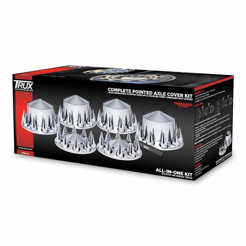 Complete Chrome ABS Plastic Pointed Axle & Nut Cover Kit