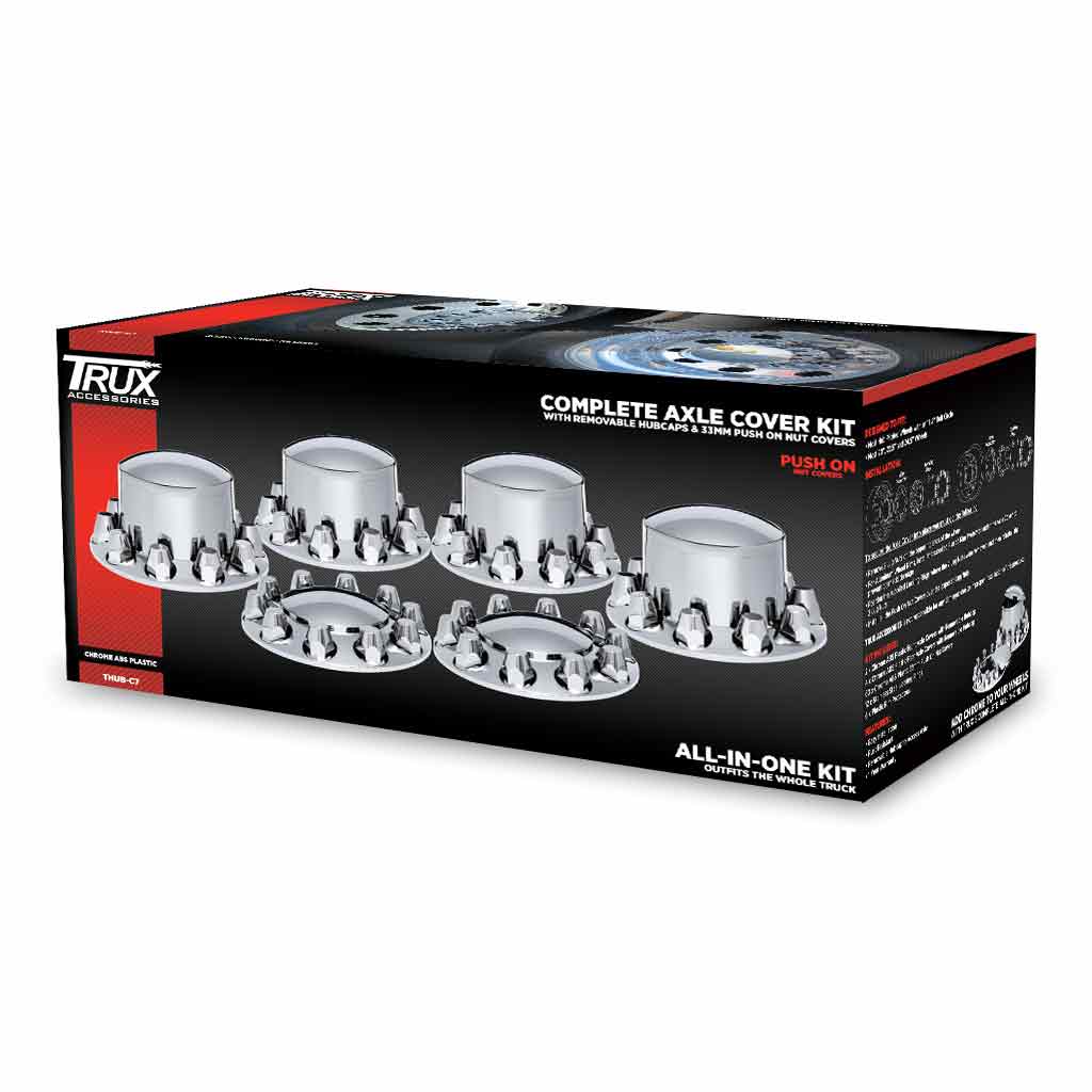 Complete Chrome ABS Plastic Axle & Push On Nut Cover Kit