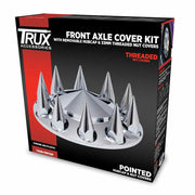 Chrome ABS Plastic Front Pointed Axle Cover Kit with Removable Center Cap &  33mm Threaded Pointed Nut Covers