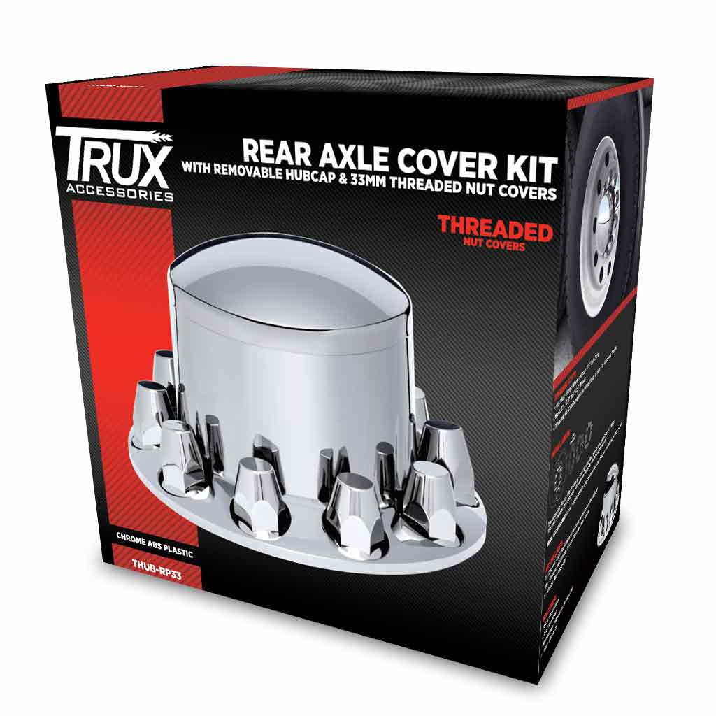 Chrome ABS Plastic Rear Axle Cover Kit with Removable Center Cap &  33mm Threaded Nut Covers